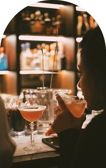 Friends at a lively bar